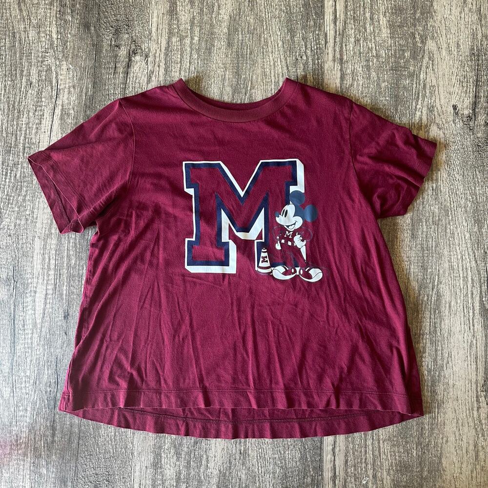 Disney Brand Mickey Mouse Women's Crop T-Shirt Burgundy Medium 90's